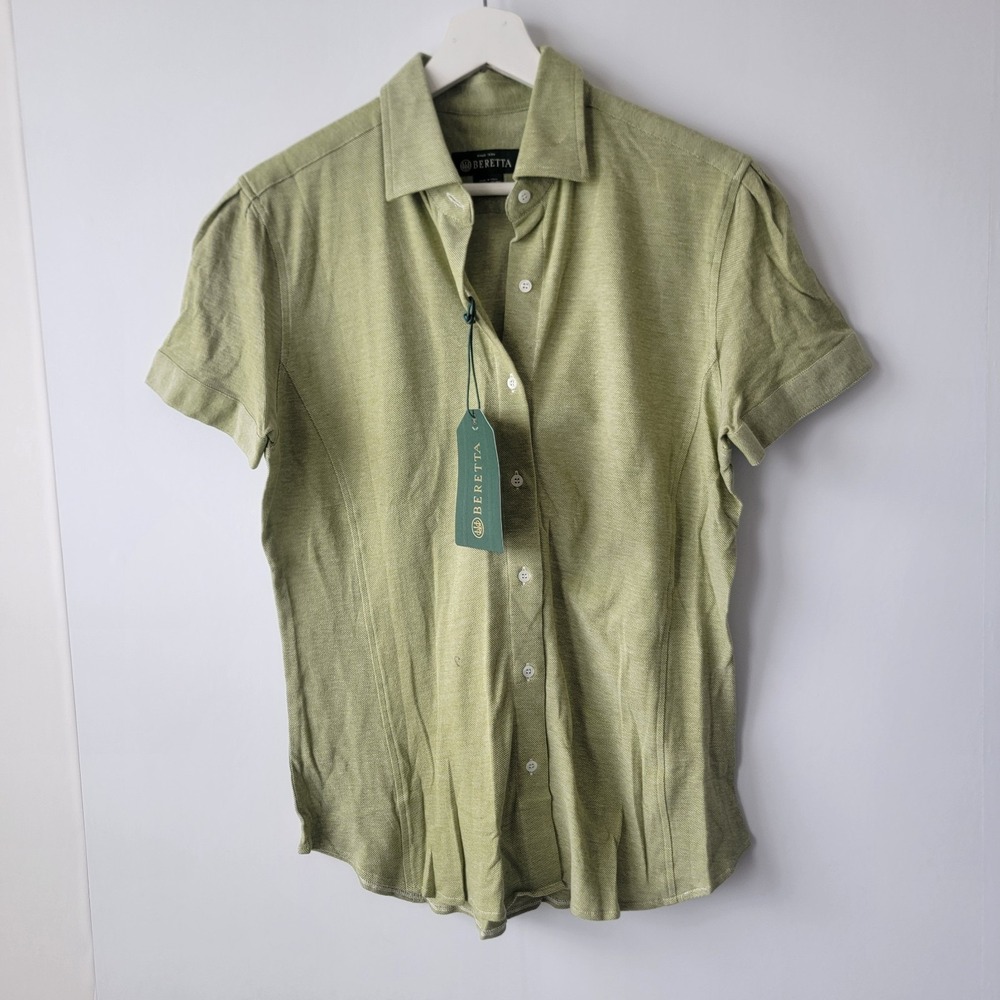 Beretta men's short-sleeve button-down shirt size 8 green